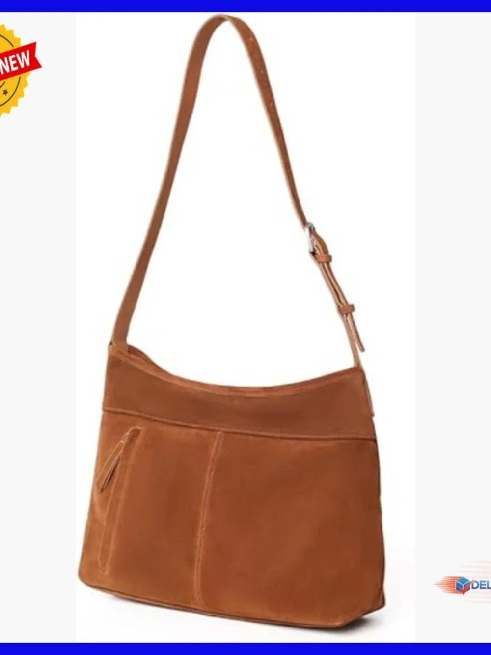 Genuine Suede Leather Hobo Tote with Adjustable Shoulder Crossbody Strap